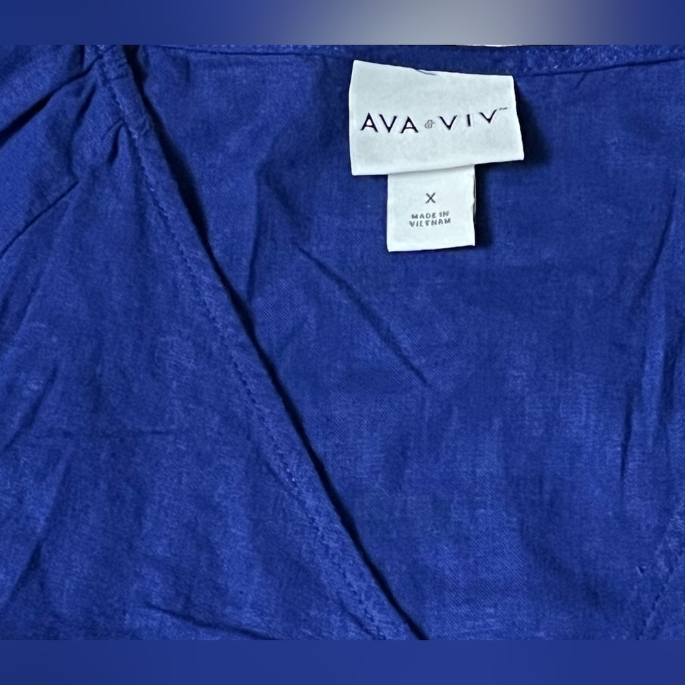 Ava & Viv Royal Blue Ruched Drawstring Front Linen Blend Top Size 14W - Picture 5 of 6